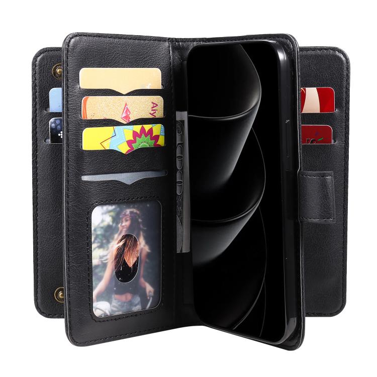For iPhone 17 Pro Max Multi-Function Wallet 10 Card Slots Leather Phone Case