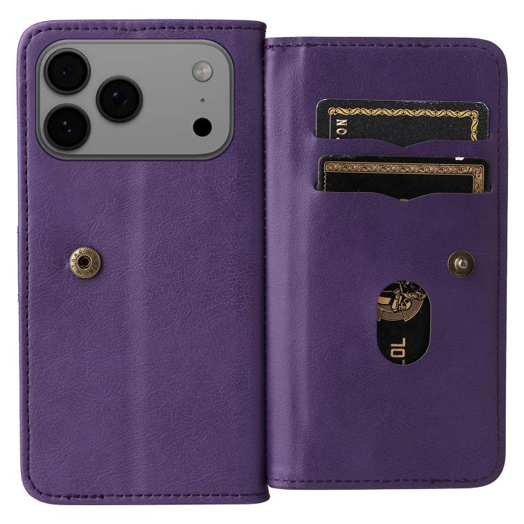 For iPhone 17 Pro Max Multi-Function Wallet 10 Card Slots Leather Phone Case