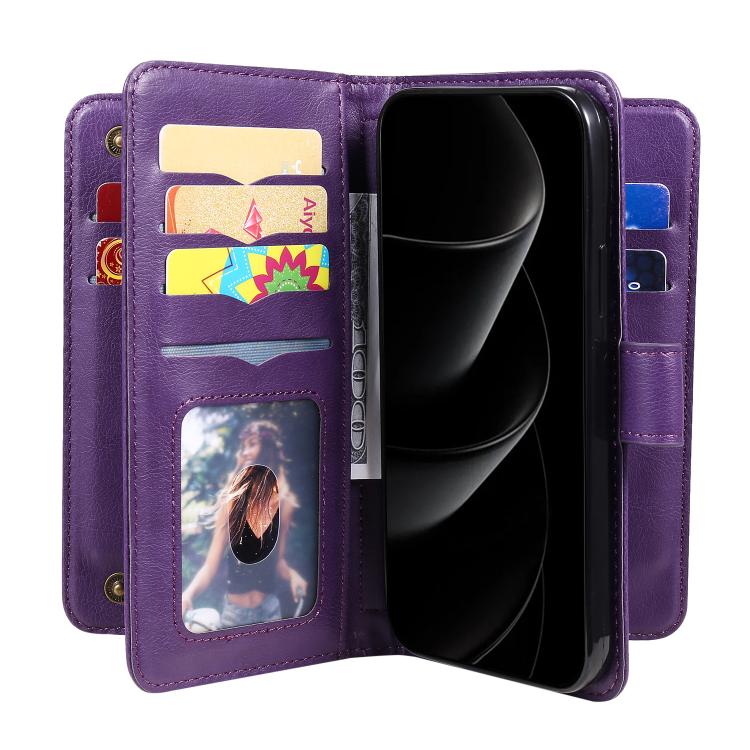 For iPhone 17 Pro Max Multi-Function Wallet 10 Card Slots Leather Phone Case