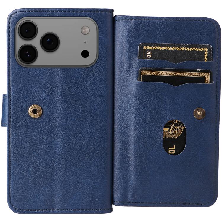 For iPhone 17 Pro Max Multi-Function Wallet 10 Card Slots Leather Phone Case