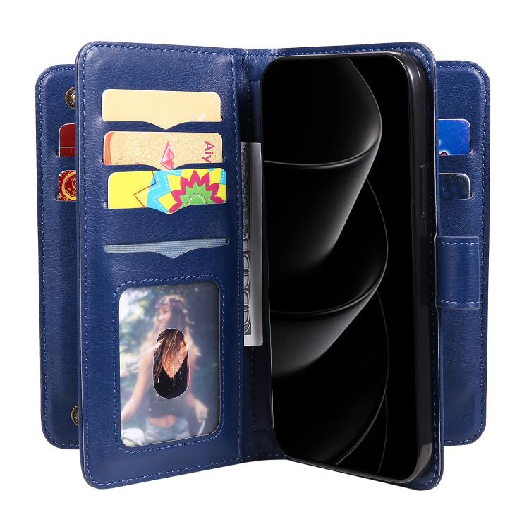 For iPhone 17 Pro Max Multi-Function Wallet 10 Card Slots Leather Phone Case