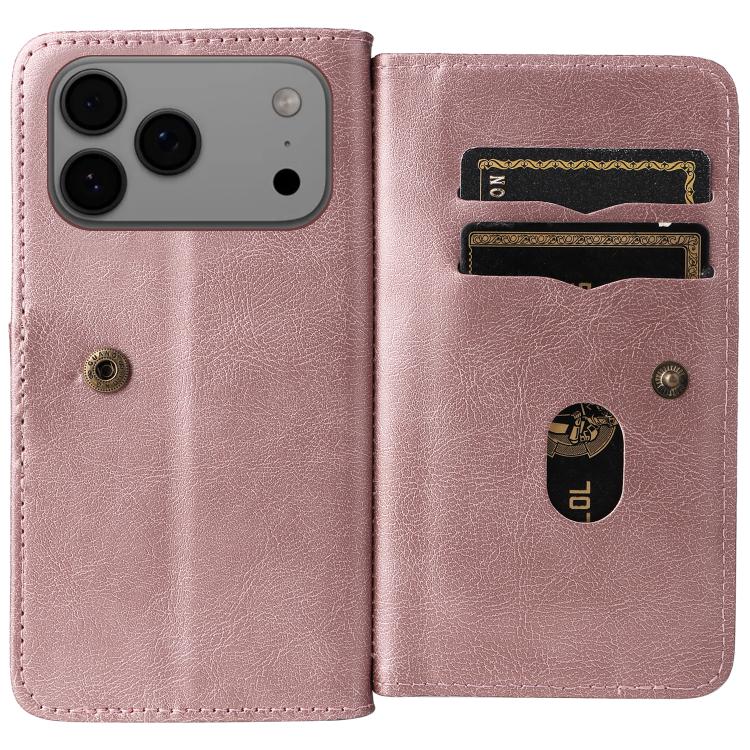 For iPhone 17 Pro Max Multi-Function Wallet 10 Card Slots Leather Phone Case