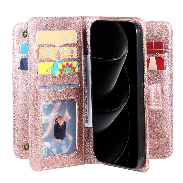 For iPhone 17 Pro Max Multi-Function Wallet 10 Card Slots Leather Phone Case