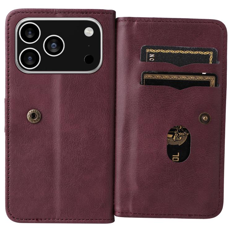 For iPhone 17 Pro Multi-Function Wallet 10 Card Slots Leather Phone Case