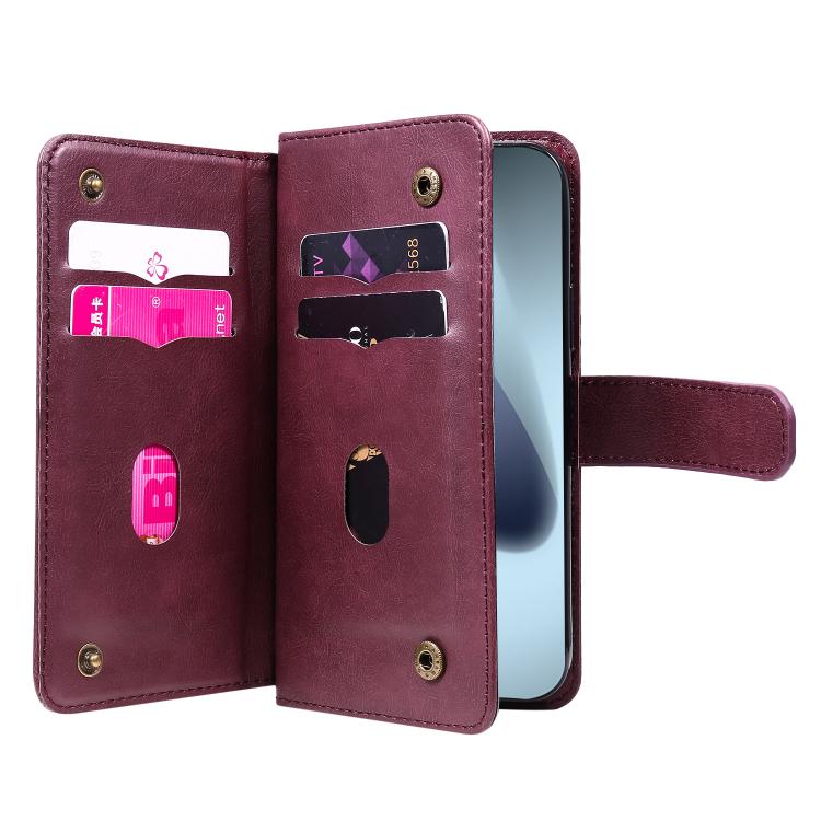 For iPhone 17 Pro Multi-Function Wallet 10 Card Slots Leather Phone Case