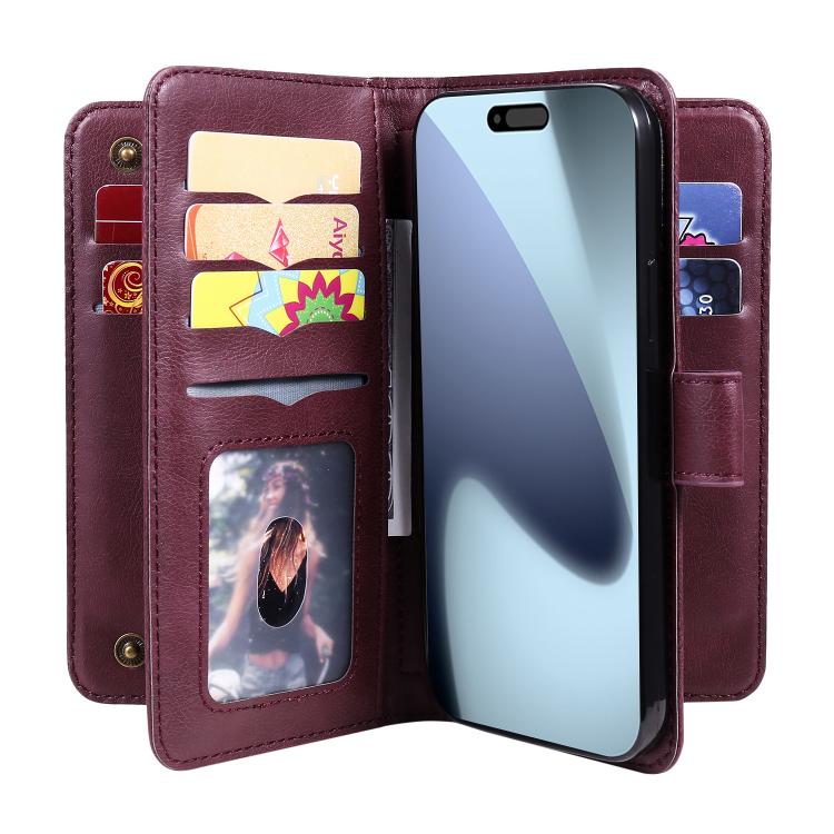 For iPhone 17 Pro Multi-Function Wallet 10 Card Slots Leather Phone Case
