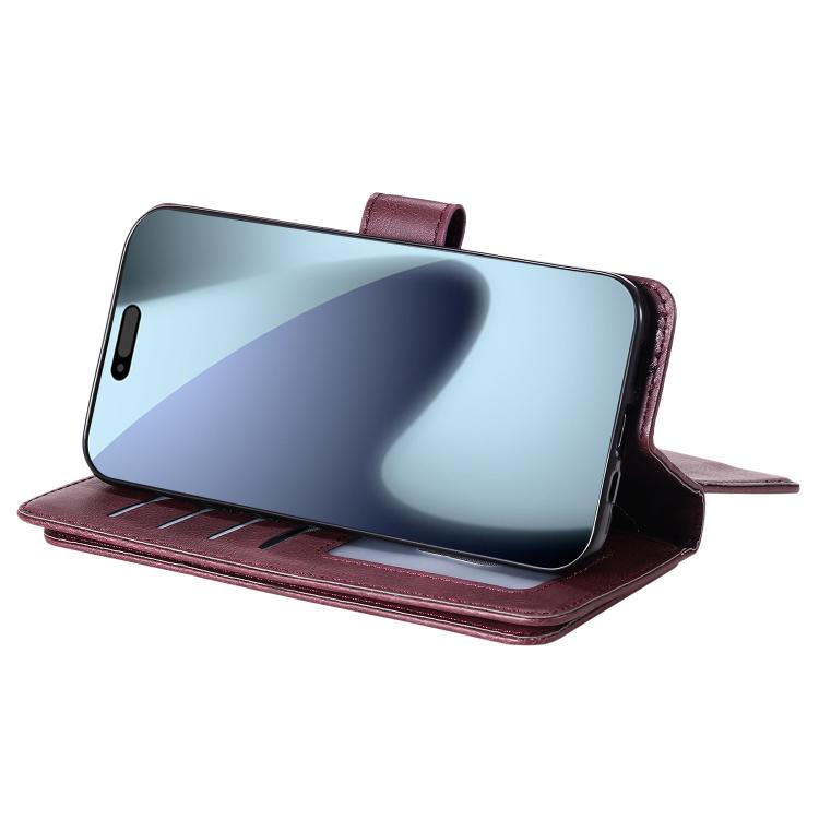 For iPhone 17 Pro Multi-Function Wallet 10 Card Slots Leather Phone Case
