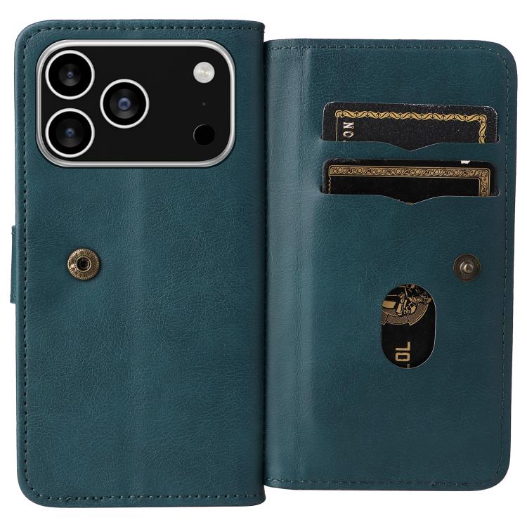For iPhone 17 Pro Multi-Function Wallet 10 Card Slots Leather Phone Case
