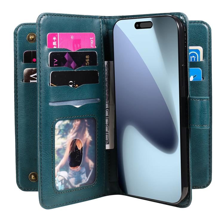 For iPhone 17 Pro Multi-Function Wallet 10 Card Slots Leather Phone Case
