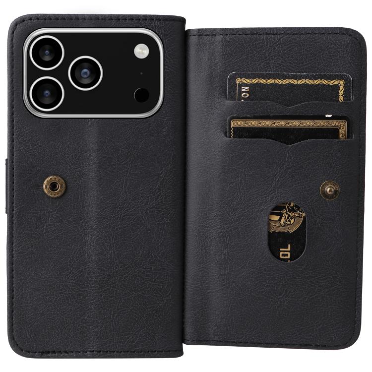 For iPhone 17 Pro Multi-Function Wallet 10 Card Slots Leather Phone Case