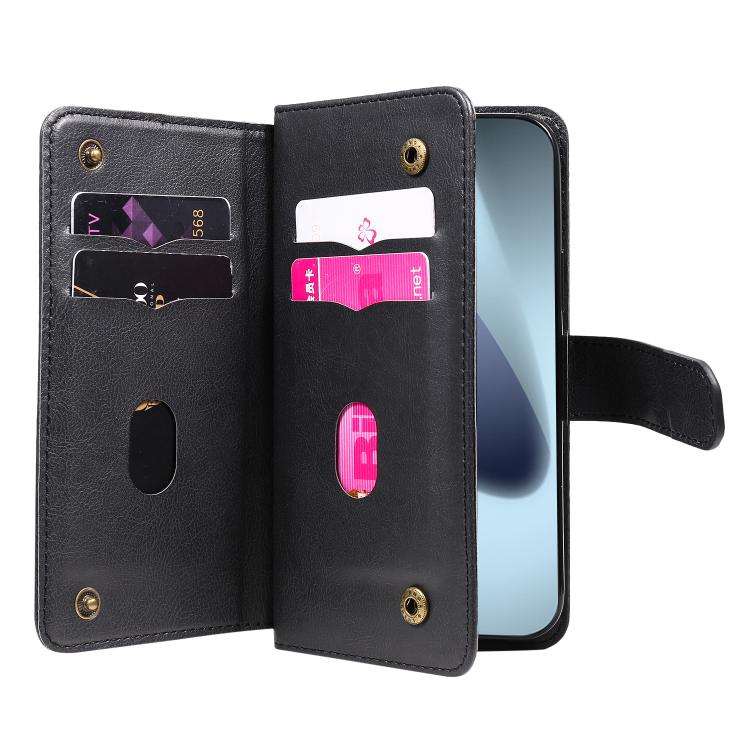 For iPhone 17 Pro Multi-Function Wallet 10 Card Slots Leather Phone Case