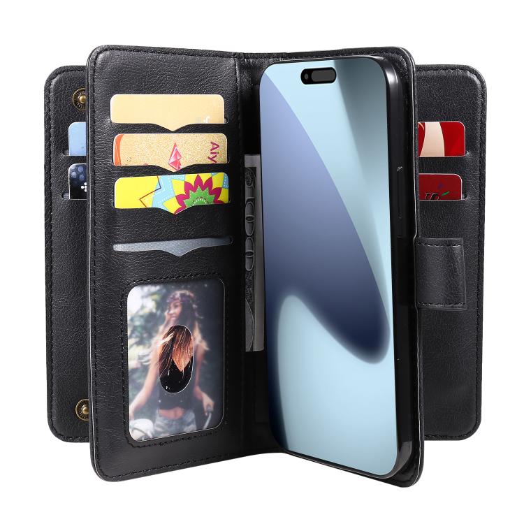 For iPhone 17 Pro Multi-Function Wallet 10 Card Slots Leather Phone Case