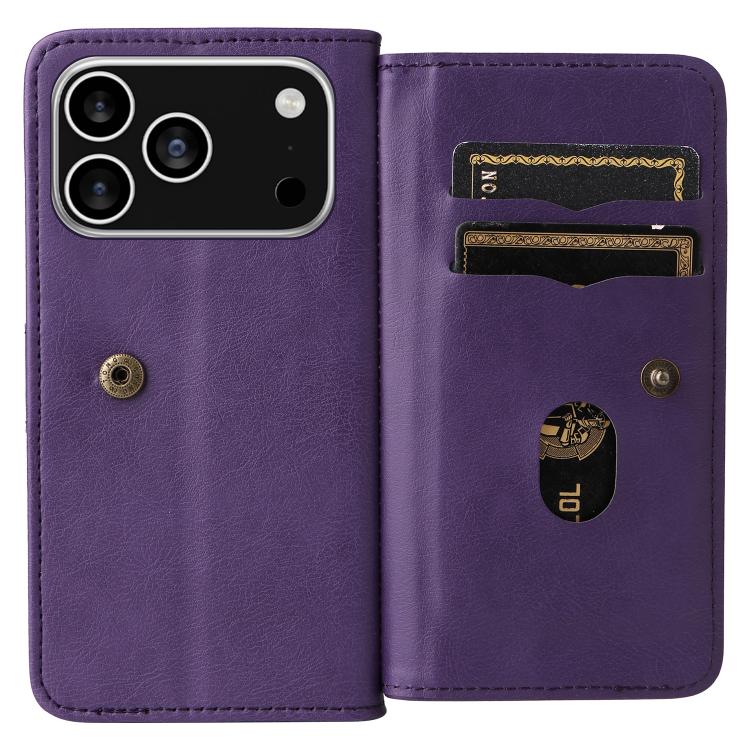 For iPhone 17 Pro Multi-Function Wallet 10 Card Slots Leather Phone Case