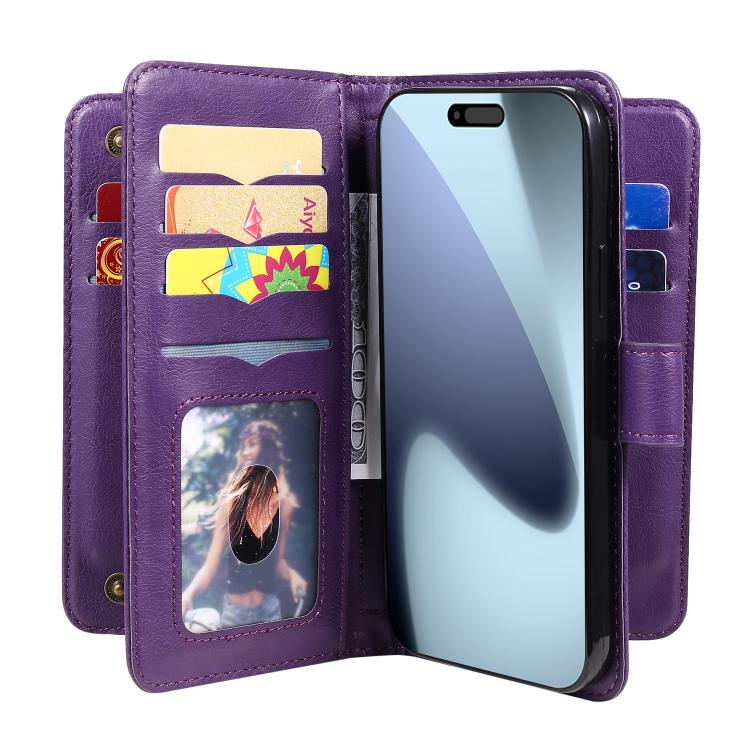 For iPhone 17 Pro Multi-Function Wallet 10 Card Slots Leather Phone Case