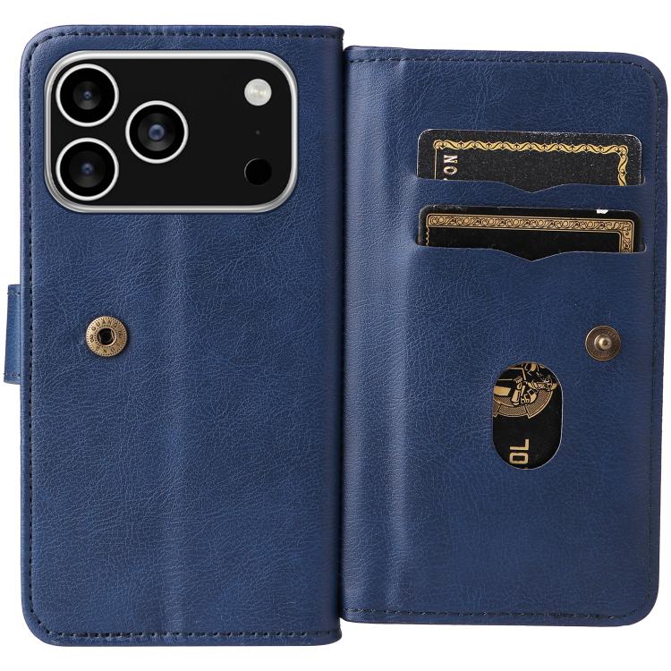For iPhone 17 Pro Multi-Function Wallet 10 Card Slots Leather Phone Case