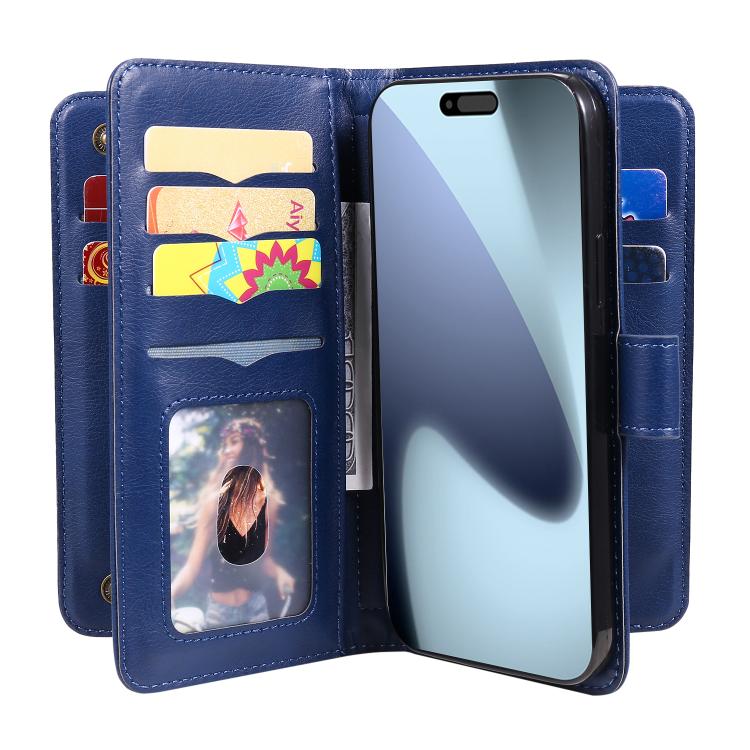 For iPhone 17 Pro Multi-Function Wallet 10 Card Slots Leather Phone Case