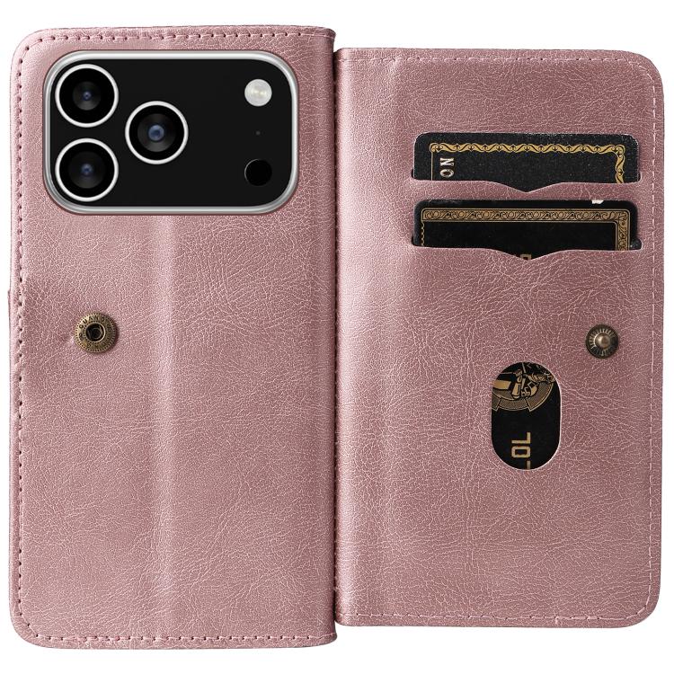 For iPhone 17 Pro Multi-Function Wallet 10 Card Slots Leather Phone Case