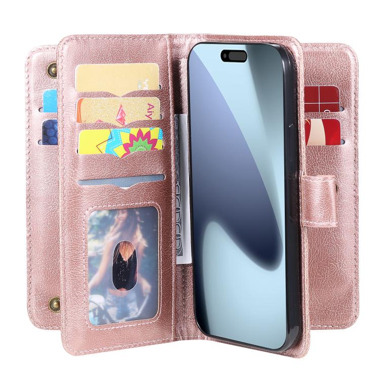 For iPhone 17 Pro Multi-Function Wallet 10 Card Slots Leather Phone Case