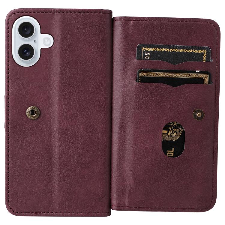For iPhone 17 Multi-Function Wallet 10 Card Slots Leather Phone Case