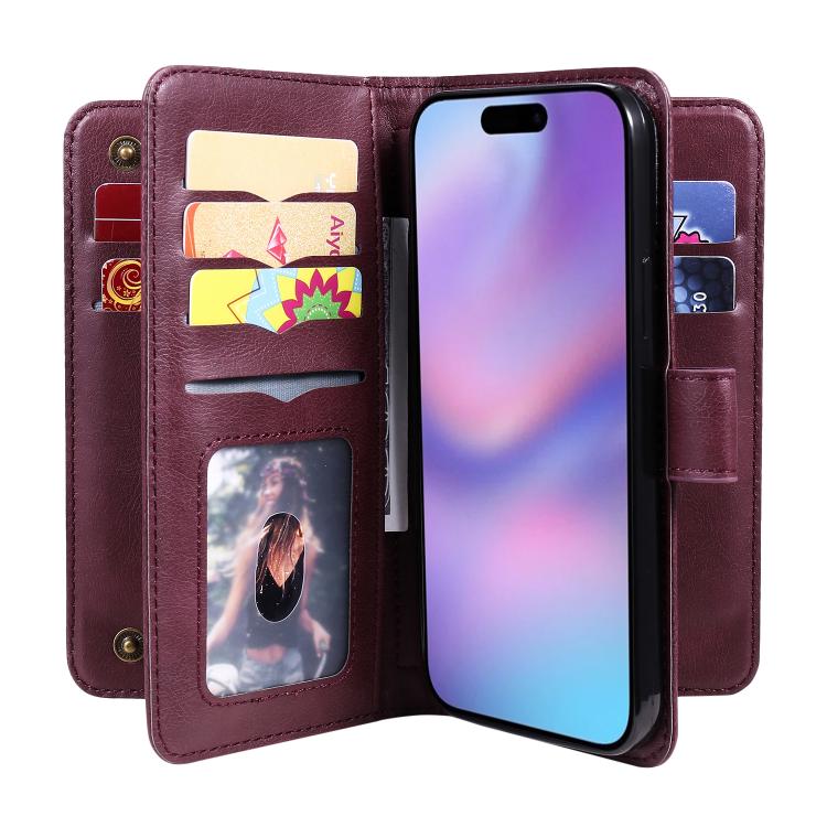 For iPhone 17 Multi-Function Wallet 10 Card Slots Leather Phone Case