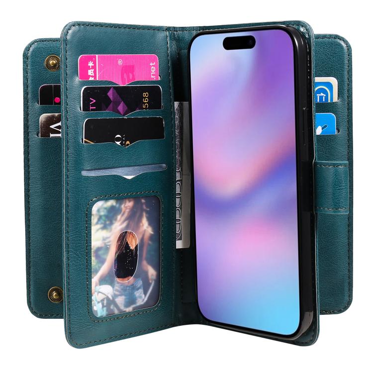For iPhone 17 Multi-Function Wallet 10 Card Slots Leather Phone Case