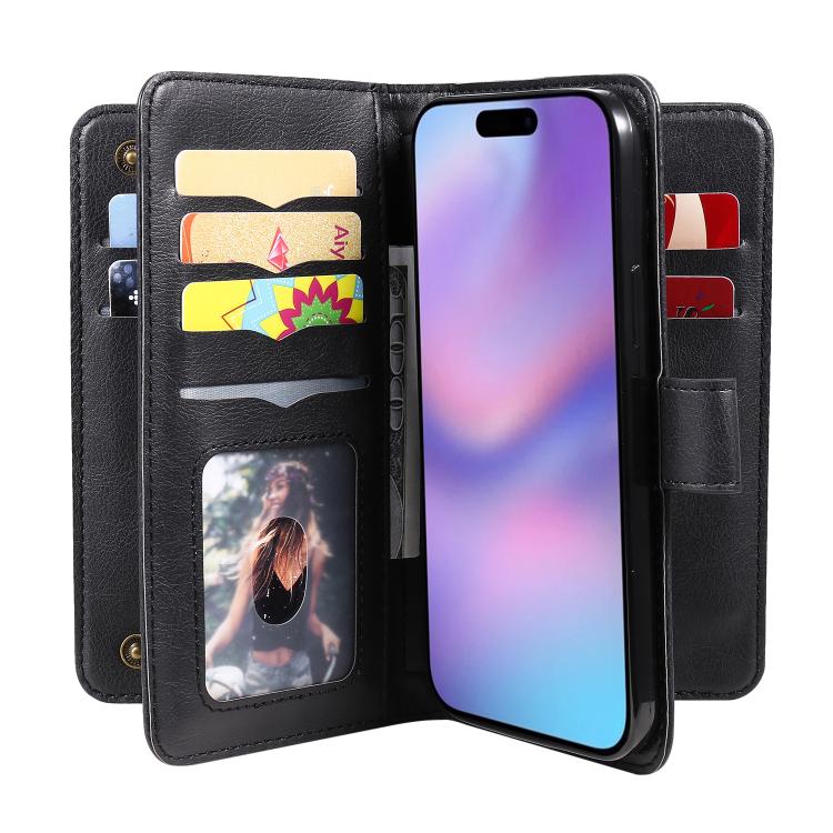 For iPhone 17 Multi-Function Wallet 10 Card Slots Leather Phone Case