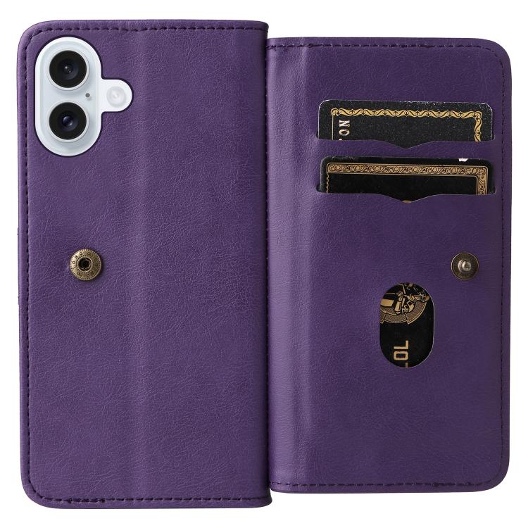 For iPhone 17 Multi-Function Wallet 10 Card Slots Leather Phone Case