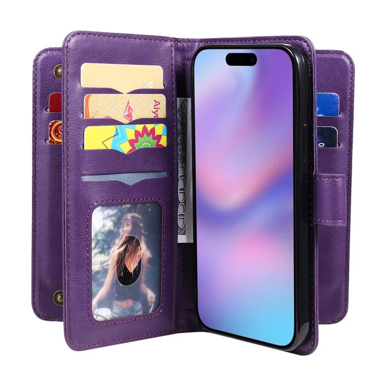 For iPhone 17 Multi-Function Wallet 10 Card Slots Leather Phone Case