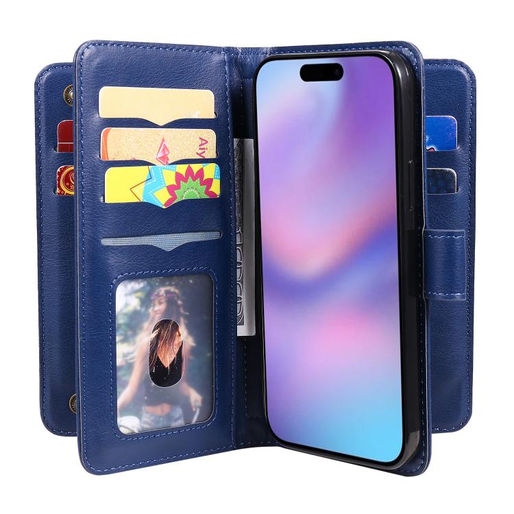 For iPhone 17 Multi-Function Wallet 10 Card Slots Leather Phone Case