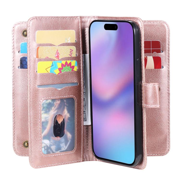 For iPhone 17 Multi-Function Wallet 10 Card Slots Leather Phone Case