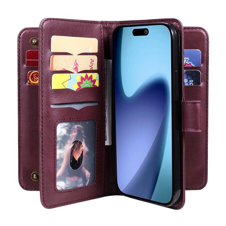 For iPhone Air Multi-Function Wallet 10 Card Slots Leather Phone Case