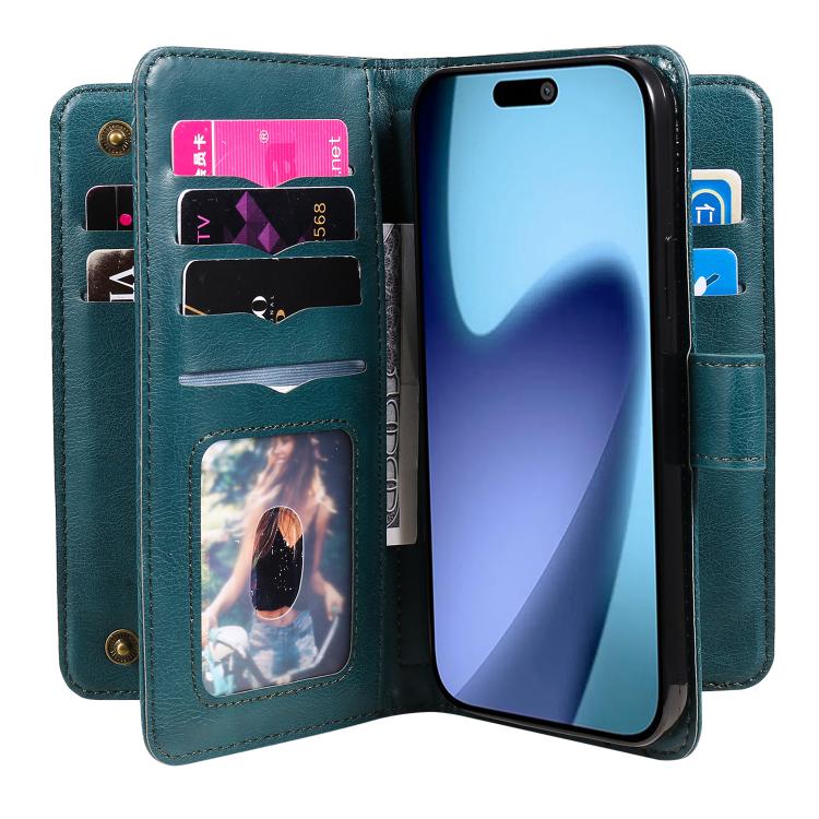 For iPhone Air Multi-Function Wallet 10 Card Slots Leather Phone Case