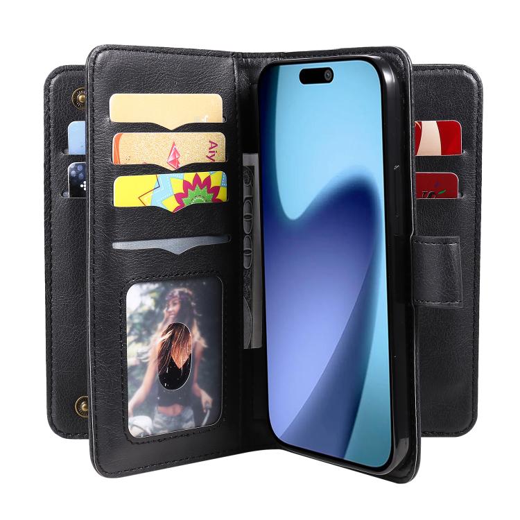 For iPhone Air Multi-Function Wallet 10 Card Slots Leather Phone Case