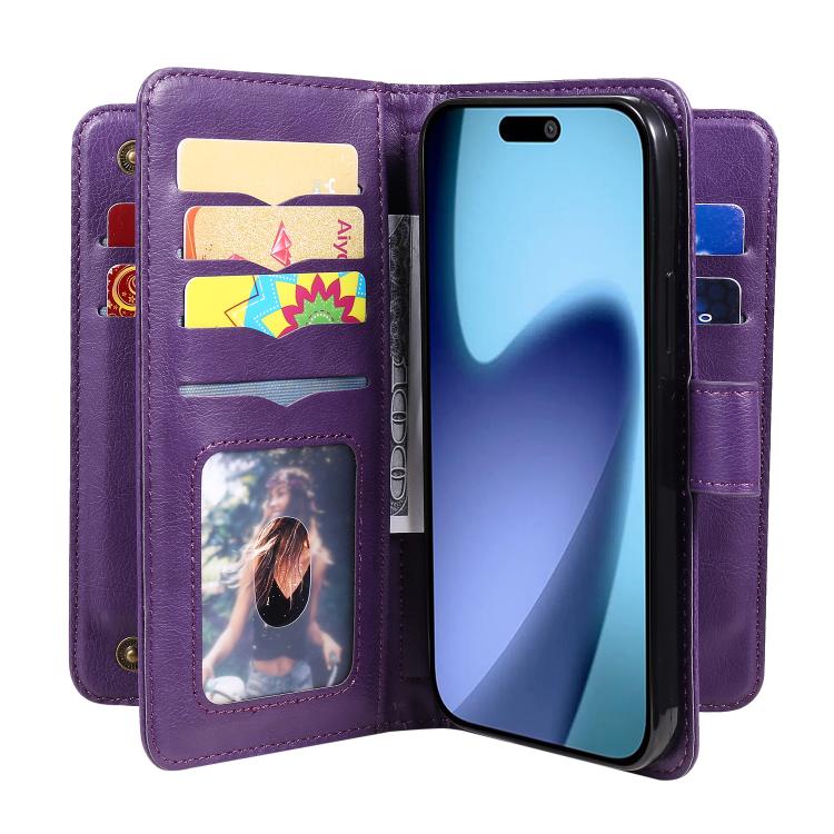 For iPhone Air Multi-Function Wallet 10 Card Slots Leather Phone Case