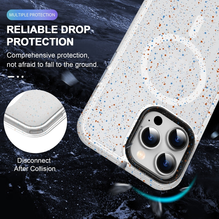 For iPhone 15 Plus Colorful Ink-splash Magsafe PC Hybrid TPU Phone Case