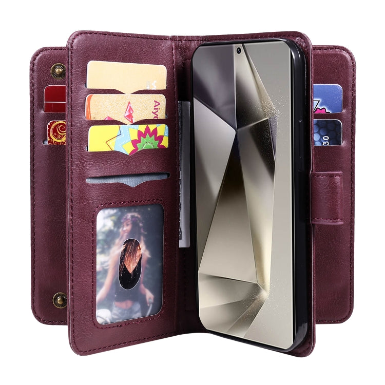 For Galaxy S25 Ultra 5G Multi-Function Wallet 10 Card Slots Leather Phone Case
