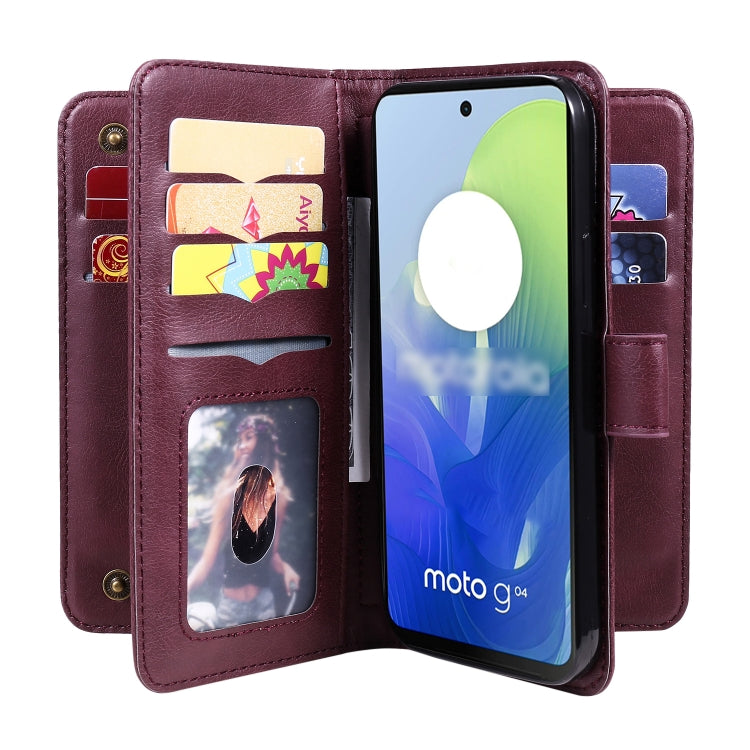 For Motorola Moto G04 / G24 Multi-Function Wallet 10 Card Slots Leather Phone Case