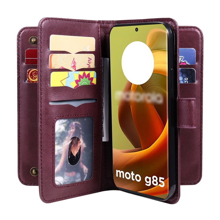 For Motorola Moto G85 Multi-Function Wallet 10 Card Slots Leather Phone Case
