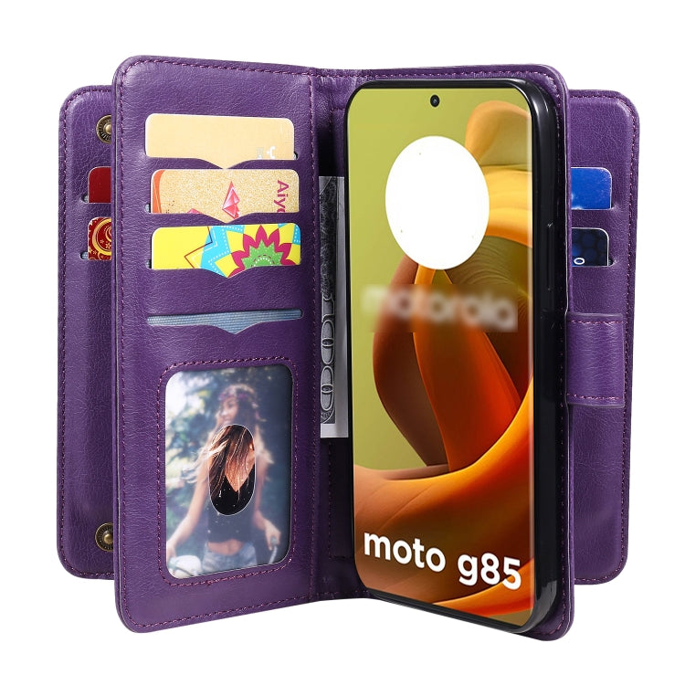 For Motorola Moto G85 Multi-Function Wallet 10 Card Slots Leather Phone Case