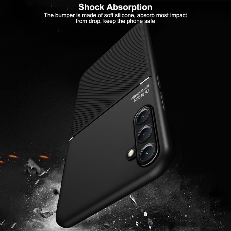 For Samsung Galaxy M55 Classic Tilt Strip Grain Magnetic Shockproof PC + TPU Phone Case