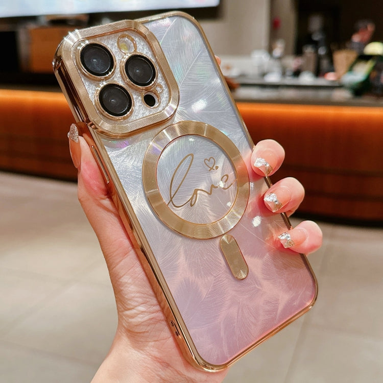 For iPhone 13 Pro Max Dual-Love Feather Gradient Glitter Magsafe TPU Phone Case