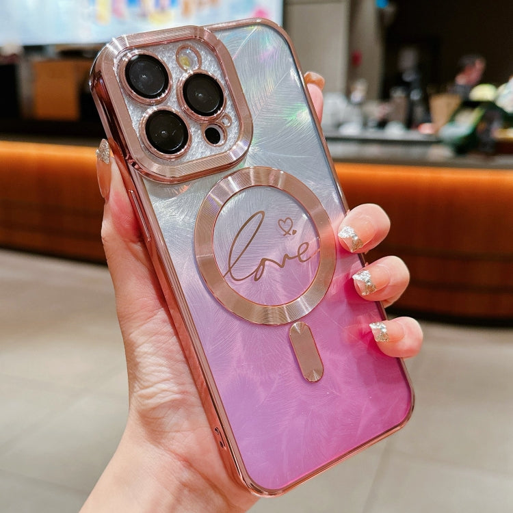 For iPhone 12 Pro Dual-Love Feather Gradient Glitter Magsafe TPU Phone Case