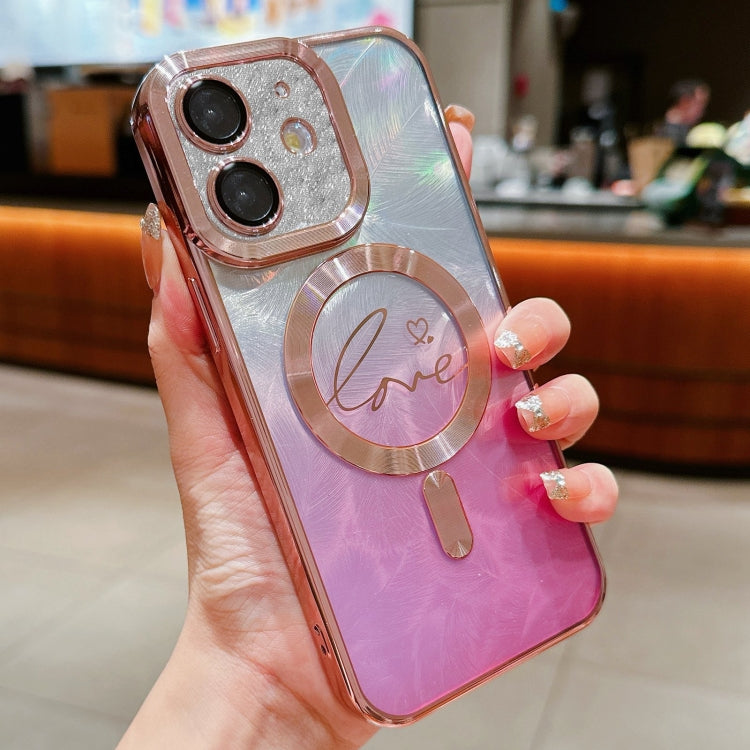 For iPhone 12 Dual-Love Feather Gradient Glitter Magsafe TPU Phone Case