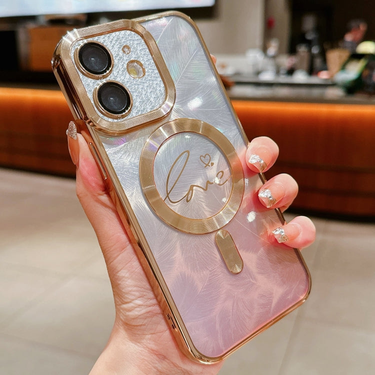 For iPhone 12 Dual-Love Feather Gradient Glitter Magsafe TPU Phone Case