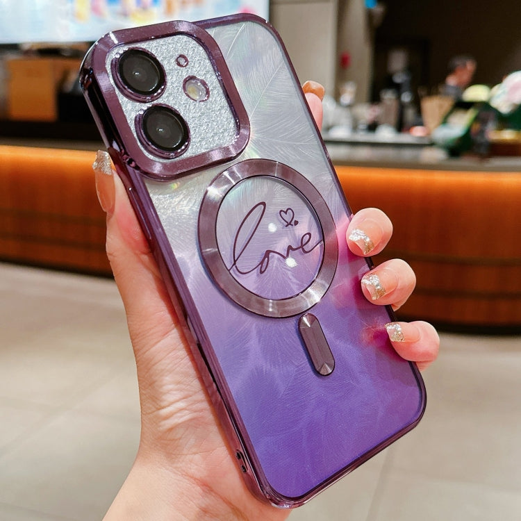 For iPhone 12 Dual-Love Feather Gradient Glitter Magsafe TPU Phone Case