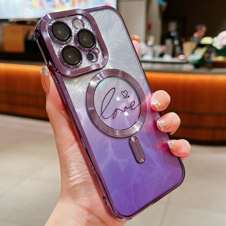 For iPhone 11 Pro Dual-Love Feather Gradient Glitter Magsafe TPU Phone Case