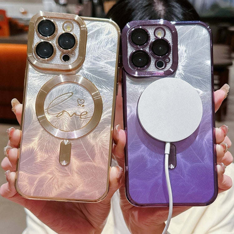For iPhone 11 Pro Dual-Love Feather Gradient Glitter Magsafe TPU Phone Case