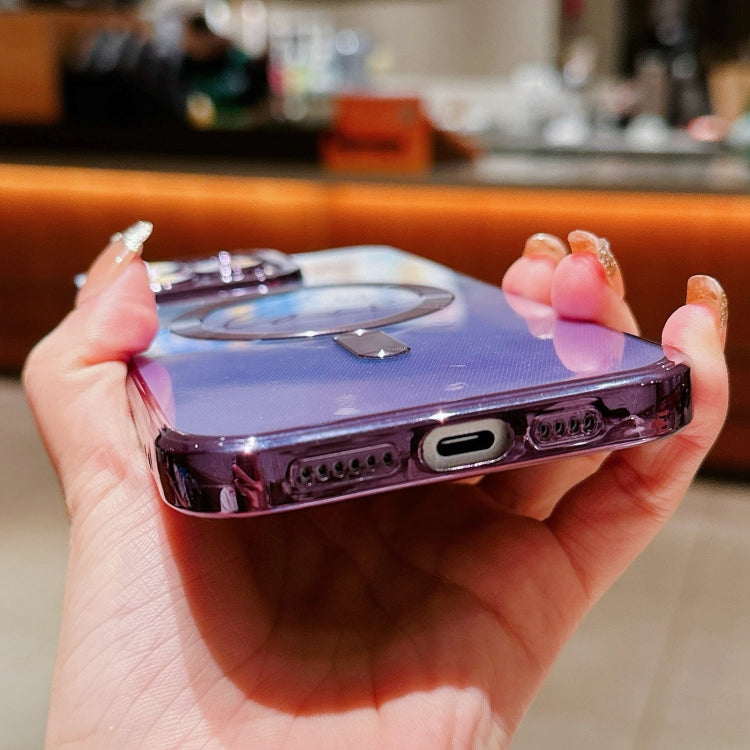 For iPhone 15 Plus Dual-Love Feather Gradient Glitter Magsafe TPU Phone Case