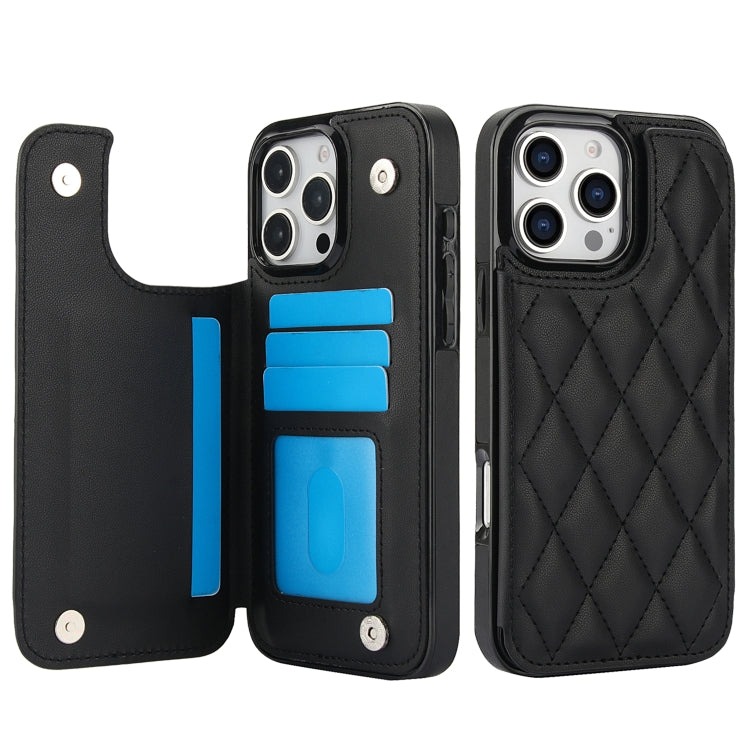 For iPhone 16 Pro Double Buckle Rhombic PU Leather Phone Case