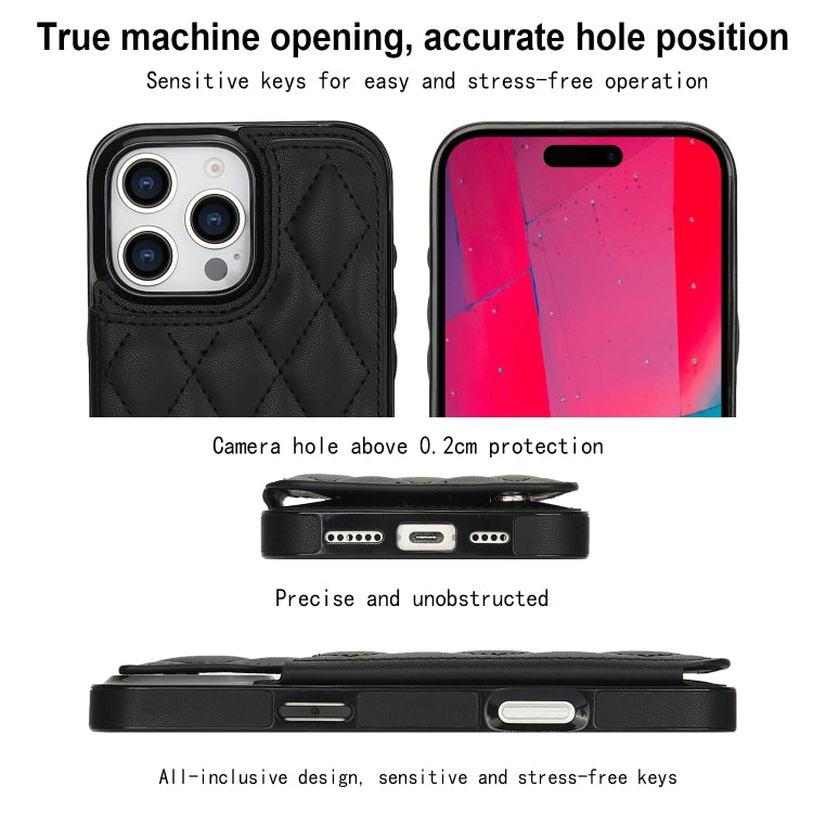 For iPhone 16 Pro Double Buckle Rhombic PU Leather Phone Case